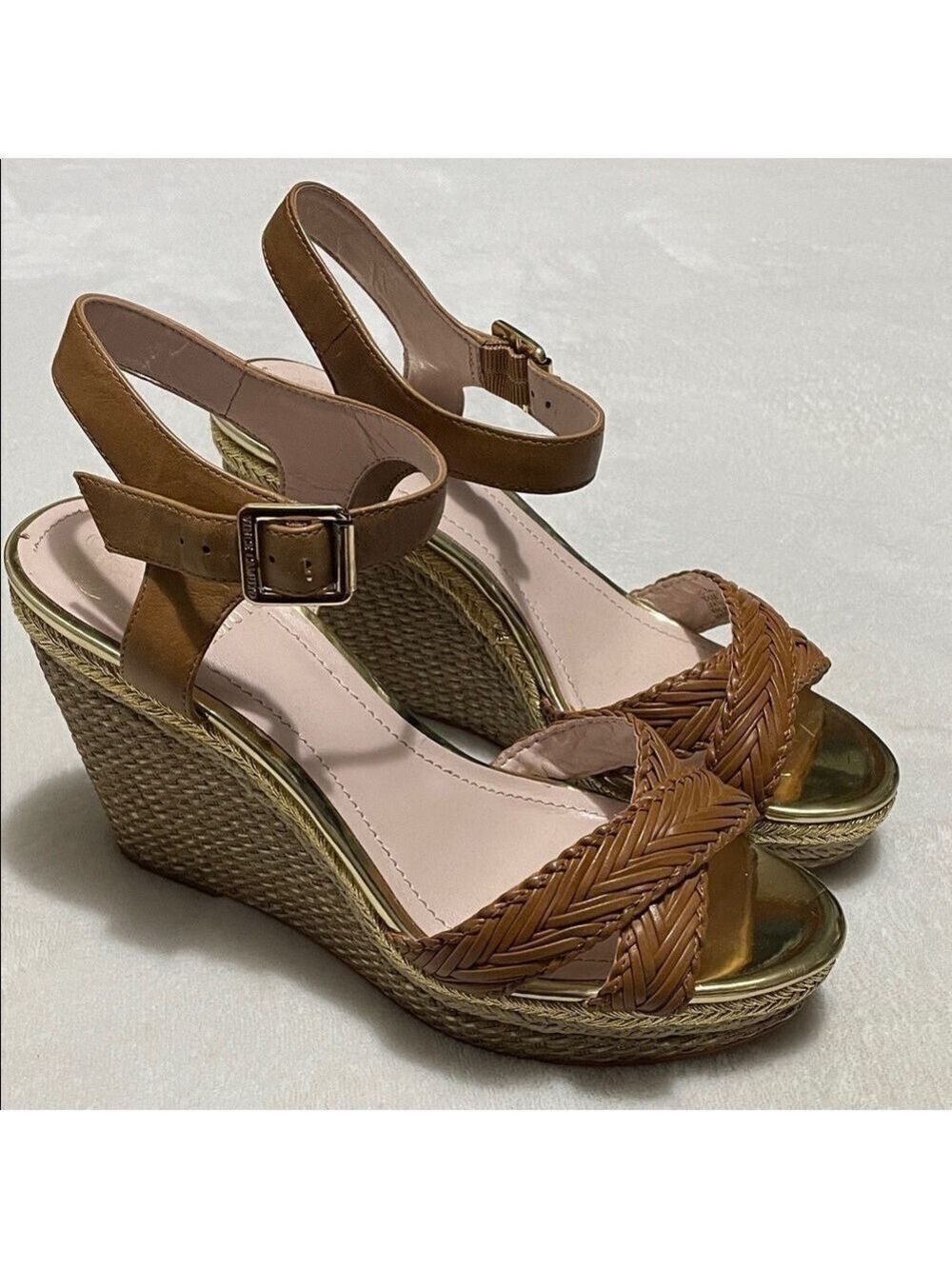 Vince Camuto Brown Braided Espadrille Wedge Sandals Sz 8.5M